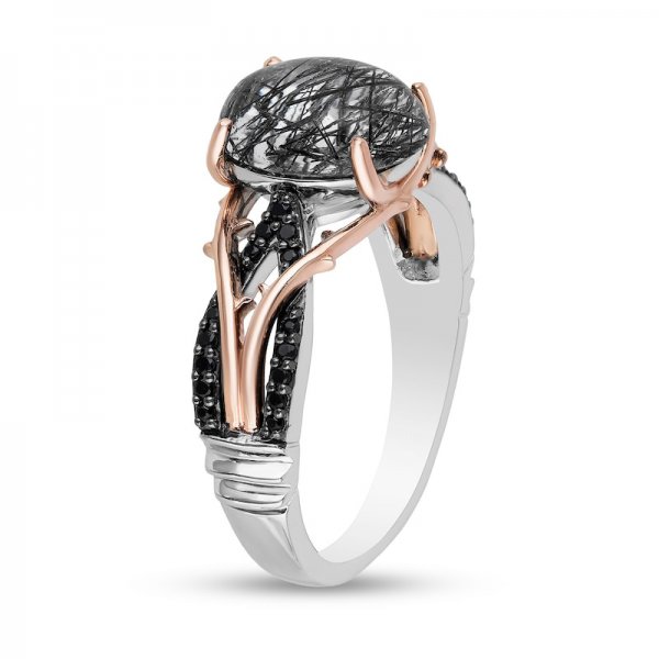 Enchanted Villains Maleficent Black Quartz and Crystal Ring in Titanium steel and Rose Copper and zinc alloy